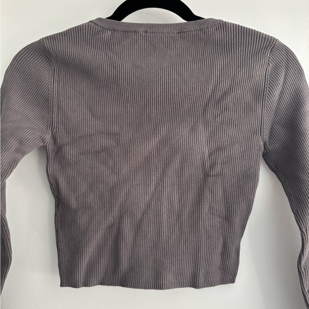 Zara Gray Ribbed Button-Up Cardigan - Picture 6 of 9
